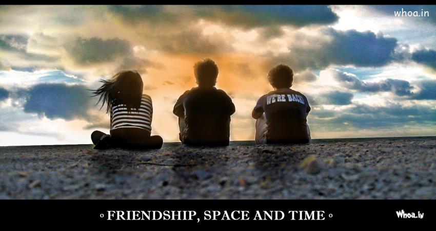 Happy Friendship Day Greetings Quote With Three Friends Space