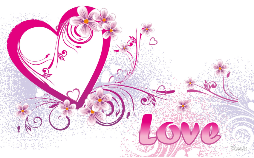 Love Heart With White Background With Pink Flowers HD Wallpapers