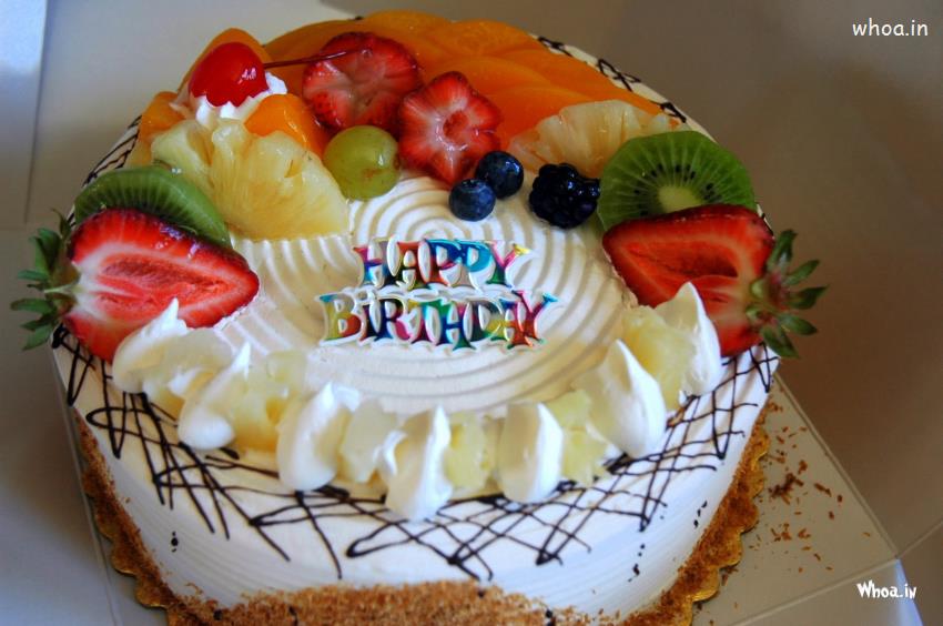 Happy Birthday Frute Cake Hd Wallpaper