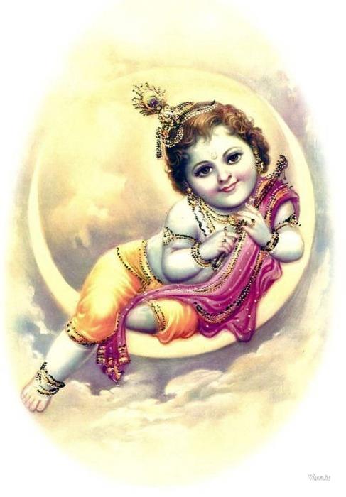 Bal Krishna Sitting On A Moon