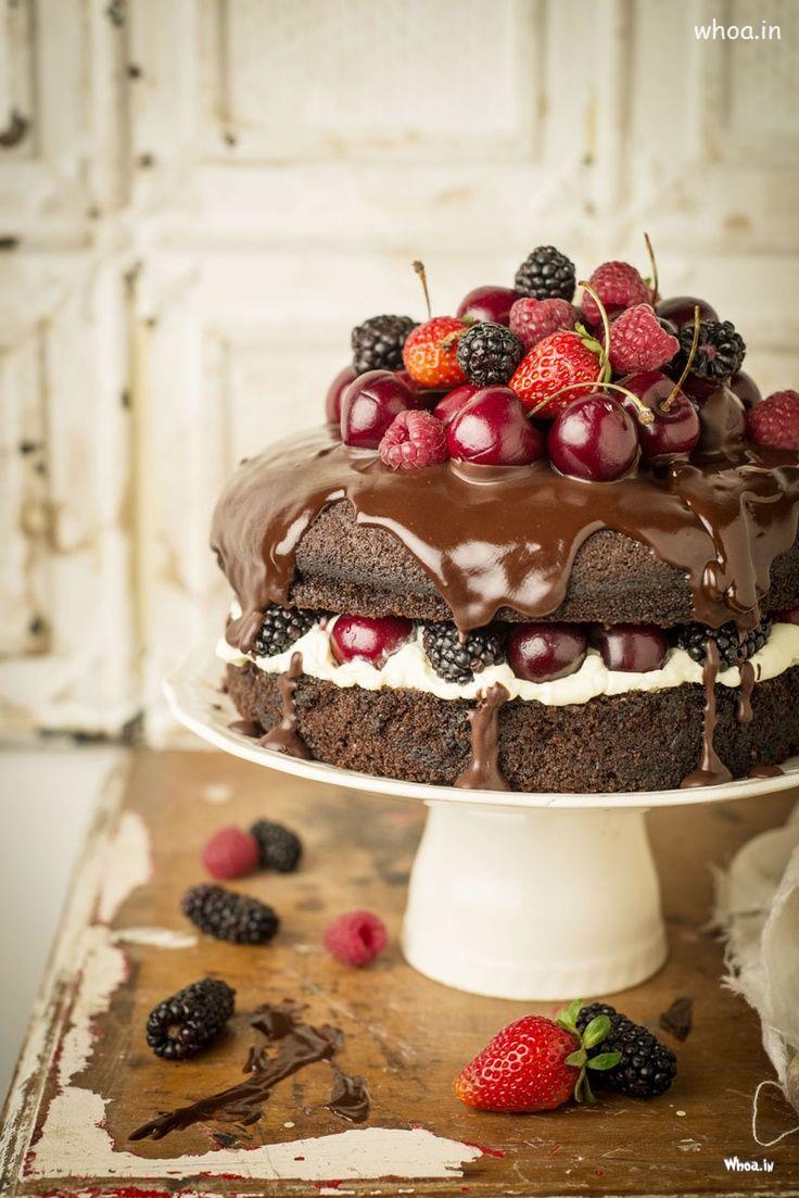 Chocolate Cake With Strawberries And Cherries