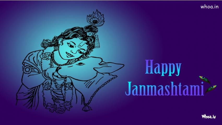 Happy Janmashtami Festival Blue Hd Wallpaper