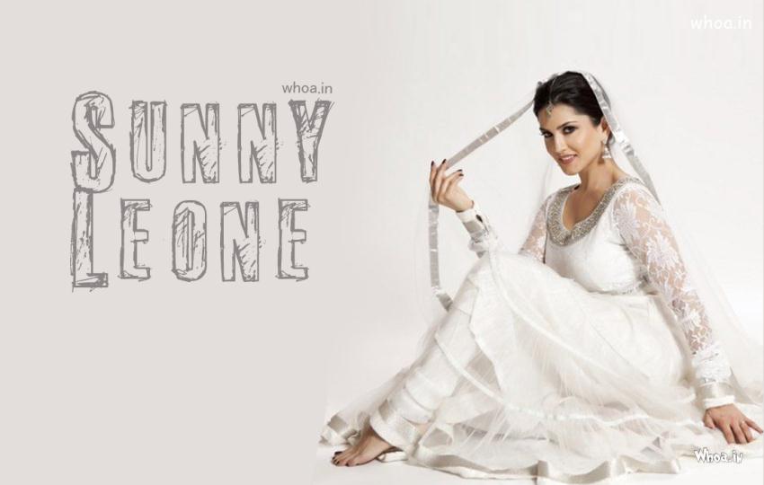 Sunny Leone In White Dress Dazzling Wallpaper