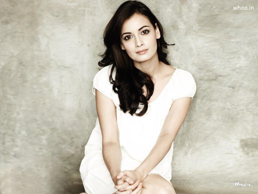 Diya Mirza Sitting In A White Dress