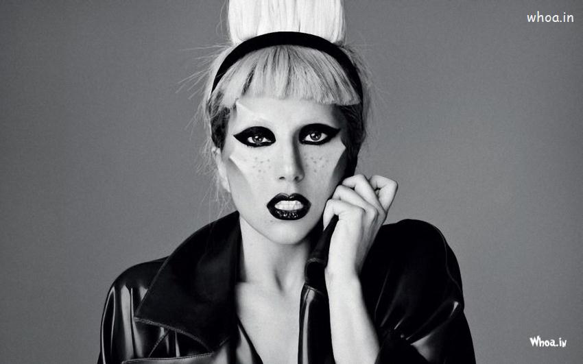 Lady Gaga's Over Makeup Black And White Wallpaper