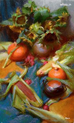 fine art painting of different vegetables