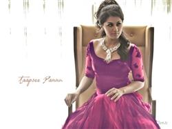 taapsee pannu sitting on a chair in pink dress hd wallpaper