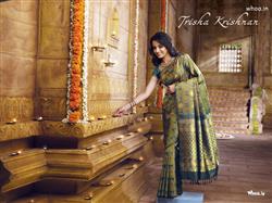 trisha krishnan in green saree at temple
