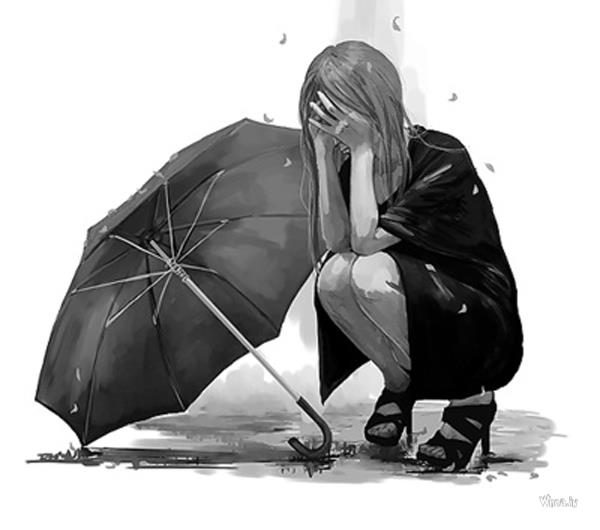 Lonely Cartoon Girl Black And White Crying Wallpaper For Mobile