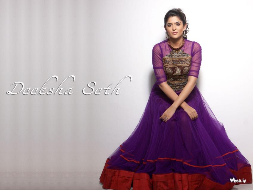 Deeksha Seth In Purpal Dress Simple Hd Wallpaper