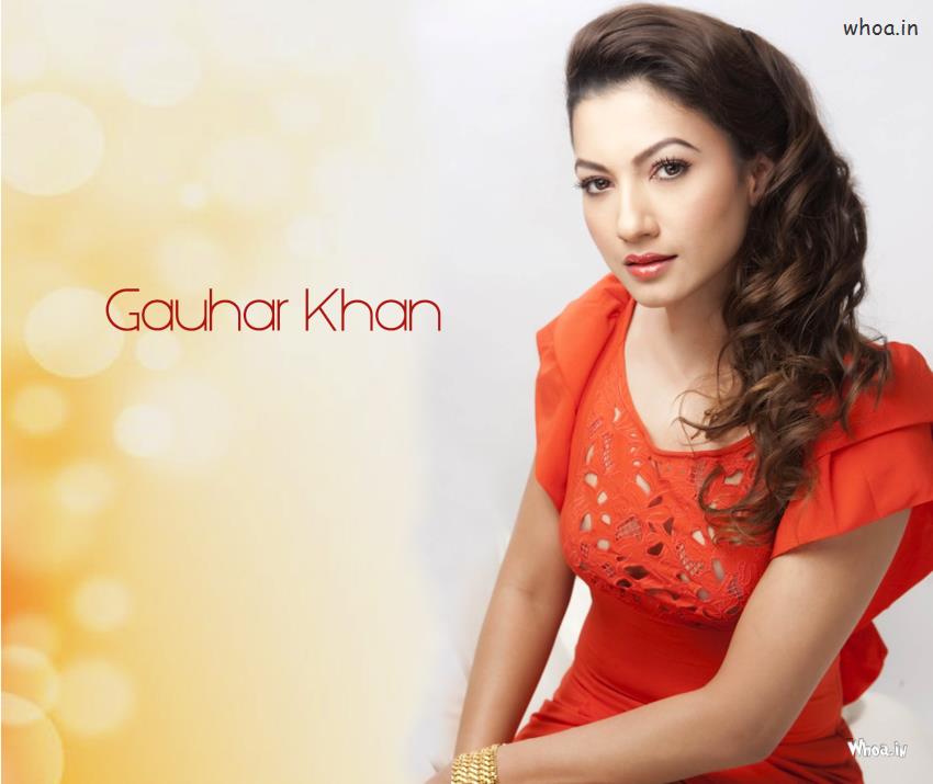Gauhar Khan In Red Dress With Red Lips