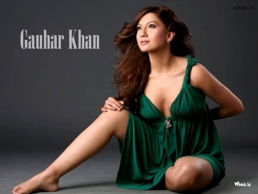 Gauhar Khan Sitting In Green Maxi Dress