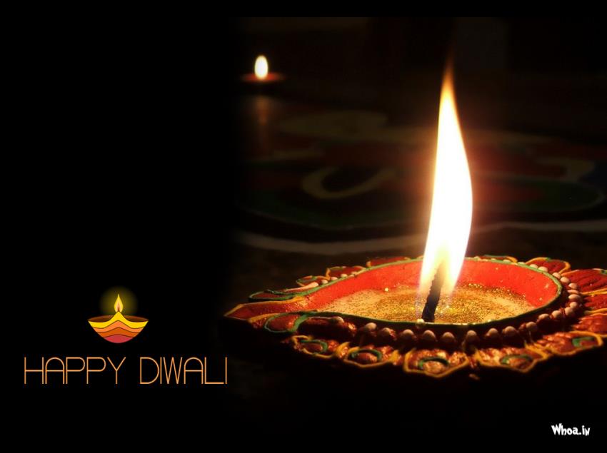 Happy Diwali Greetings Dark Wallpaper With Deepak