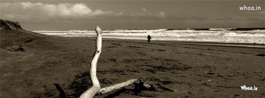 Lonely Men Walking On A Beach Black And White Facebook Cover