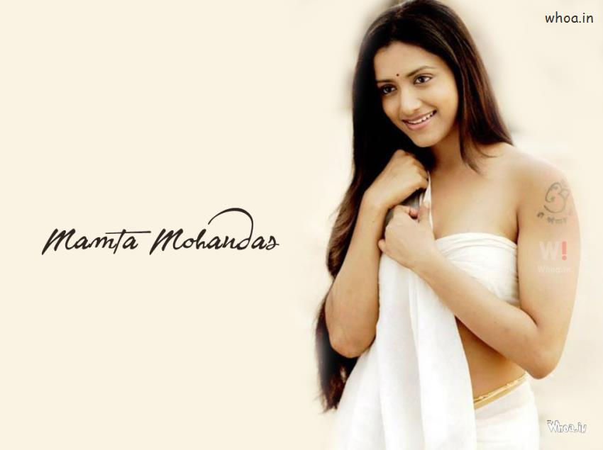 Mamta Mohandas Hot In White Telugu Saree