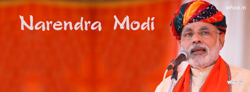 Narendra Modi With Colorful Turban And Giving A Speech Fb Cover