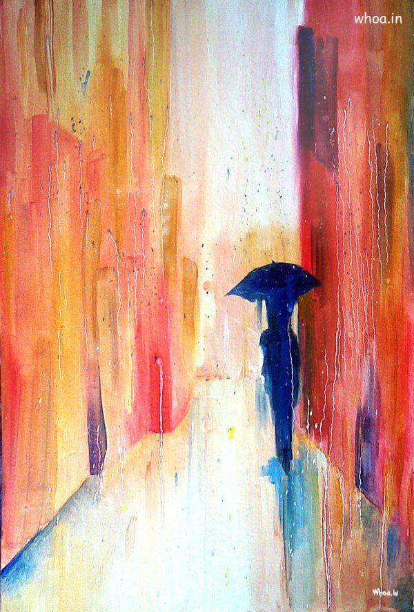 Painting Art Of Girl Under A Umbrella