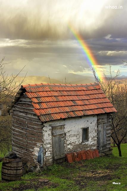 Rainbow In Village In Monsoon