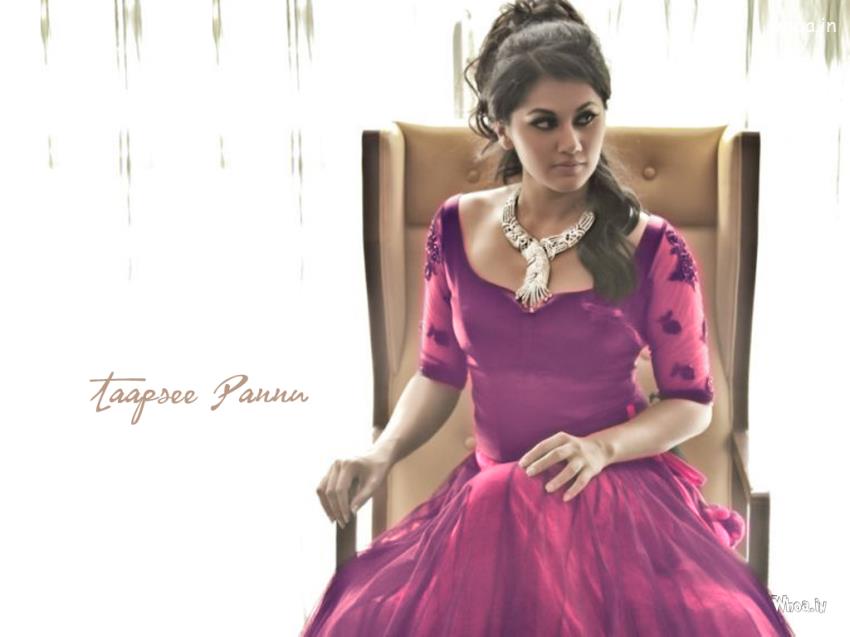 Taapsee Pannu Sitting On A Chair In Pink Dress Hd Wallpaper