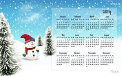 2014 calendar wallpaper of snowmen in snowfall