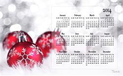 2014 calendar with white background and red 3d ball