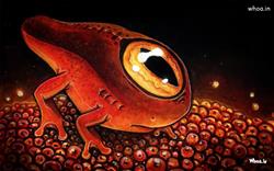 single eye red frog hand painting