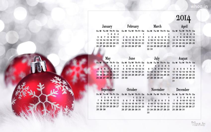2014 Calendar With White Background And Red 3D Ball