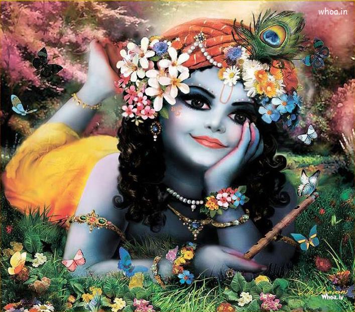 Bal Krishna Painting With Butterflies