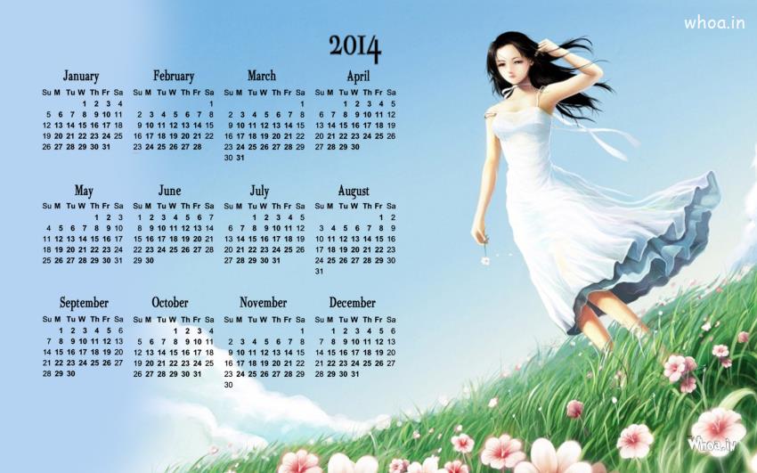 Calendar 2014 Cartoon Girl Wallpaper