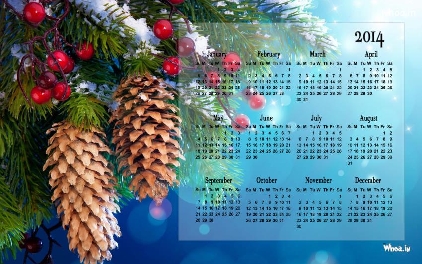 Calendar 2014 With Cherry Tree Background