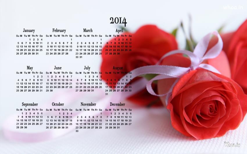 Calendar 2014 With Red Rose Wallpaper