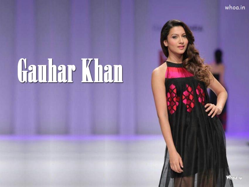 Gauhar Khan In Black Sleeveless Dress Hd Wallpaper