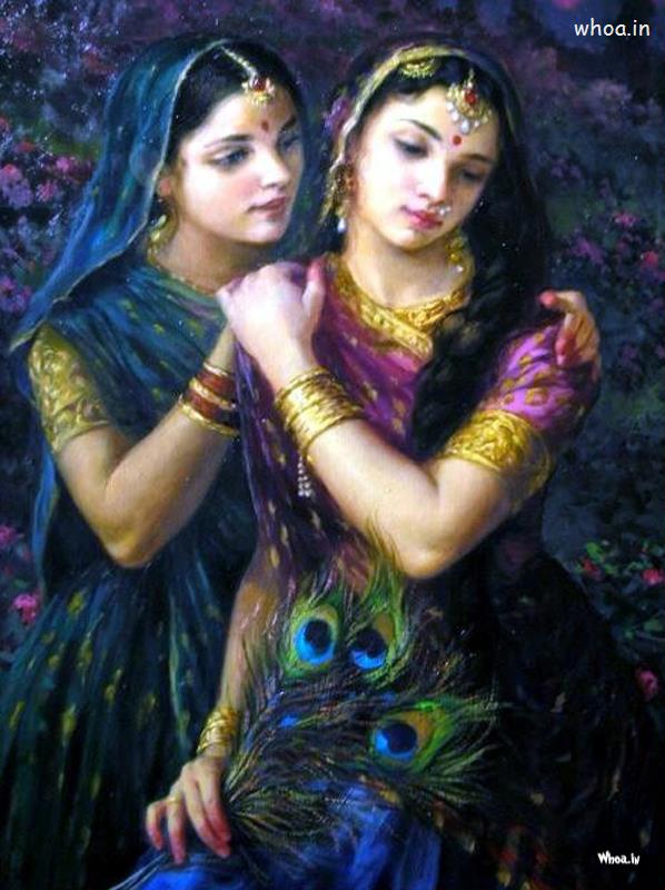 Radha And Gopi Hand Painting