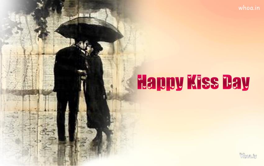 Happy Kiss Day Couple Kiss In Rain