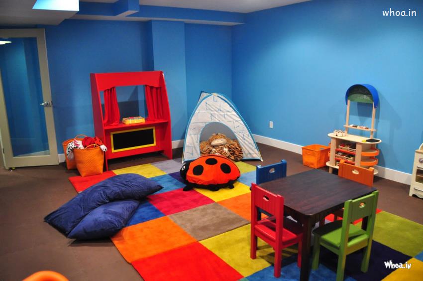 Basement Playroom Ideas With Modern Blue And White Kids Room