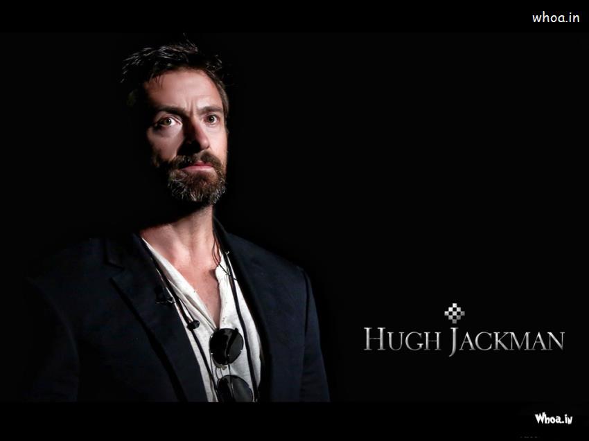 Hugh Jackman Black Suit With Black Background Face Closeup Wallpaper