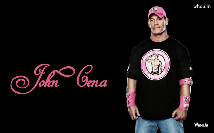 John Cena In Black T-Shirt And Pink Cap