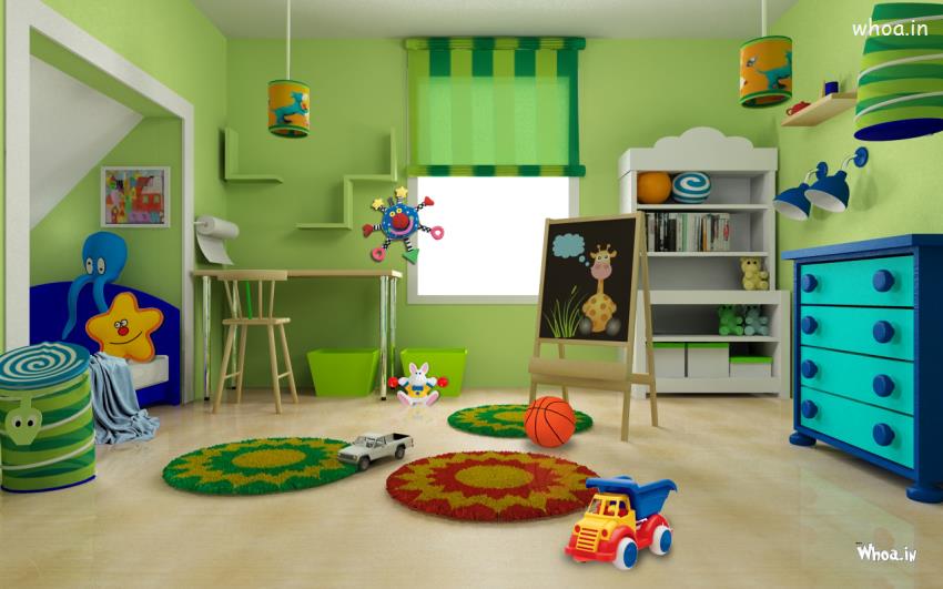 Kids Room Design Colorful Bedroom Decorating Green Wall Paint