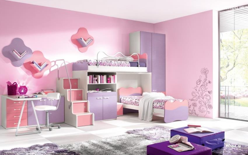 Kids Room With Wall Full Size Beds For Child Pink Kids Bunk Bed