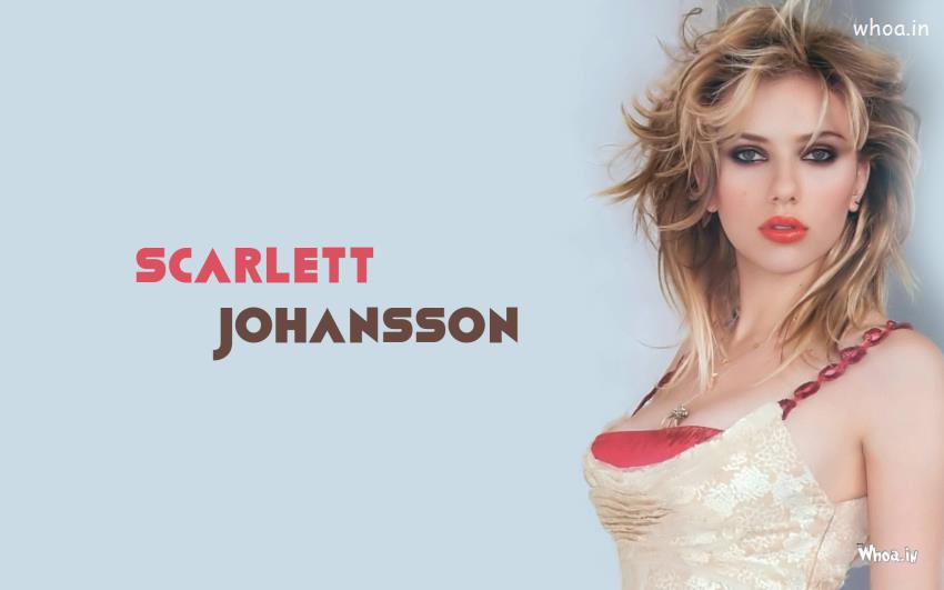 Scarlett Johansson In Red And Cream Dress