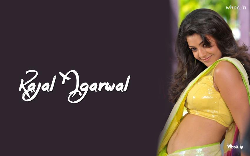 Sexy Kajal Agarwal In Yellow Saree Wallpaper