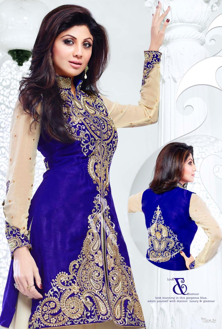 Shilpa Shetty Blue Traditional Dress HD Wallpaper