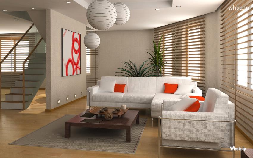 White Sofa And Living Room Design Wallpaper