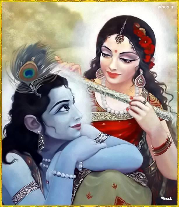 Radha Playing Flute With Krishna