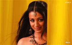 Trisha Krishnan Smiley Face with Yellow Background HD Wallpaper