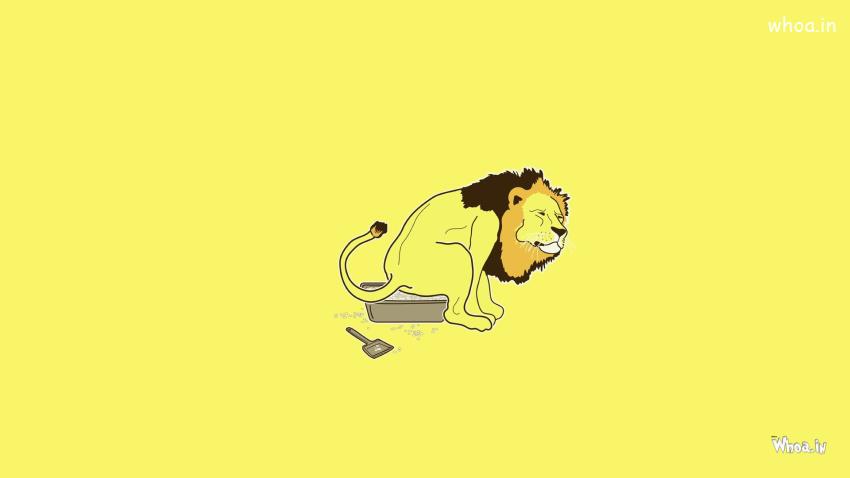 A Lion Use Little Box With Yellow Background Animal Fun Wallpaper