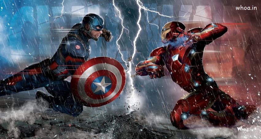 Captain America With Iron Man Fight In Captain America:Civil War Image