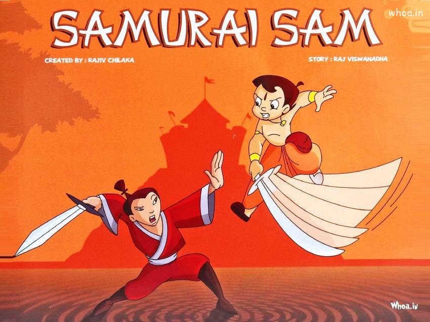Chhota Bheem Fight With Samurai Sam HD Cartoon Wallpaper