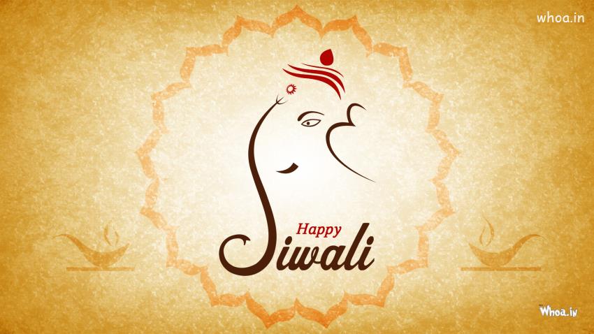 Happy Diwali With Lord Ganesha Face HD Greetings Wallpaper