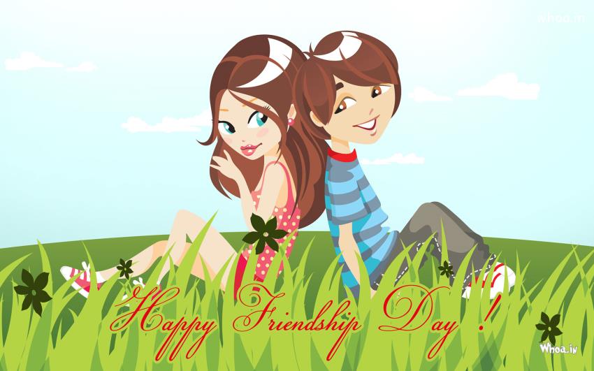 Happy Friendship Day With Cartoon Girl And Boy HD Wallpaper